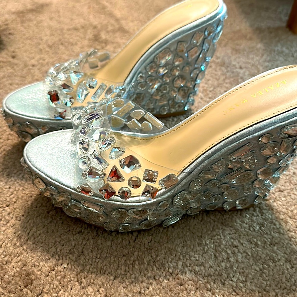 Azalea Wang Rhinestone silver wedge platform